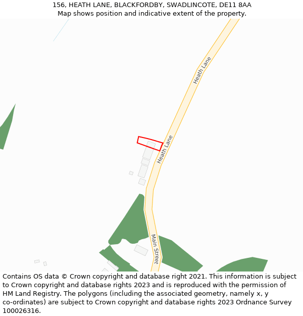 156, HEATH LANE, BLACKFORDBY, SWADLINCOTE, DE11 8AA: Location map and indicative extent of plot