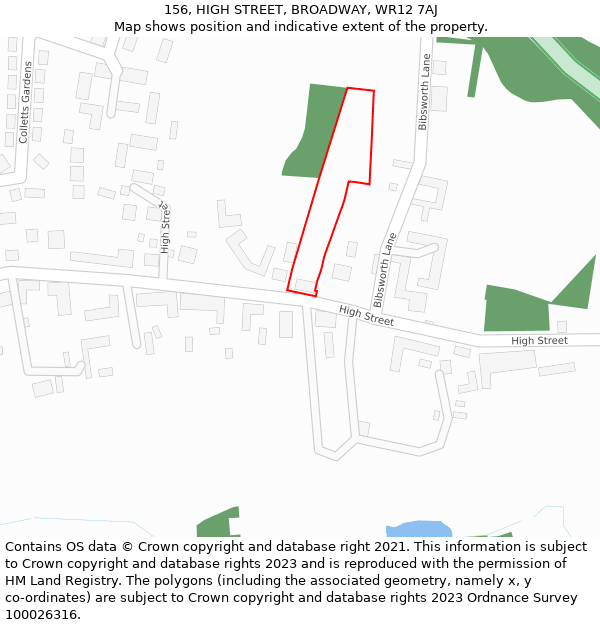 156, HIGH STREET, BROADWAY, WR12 7AJ: Location map and indicative extent of plot