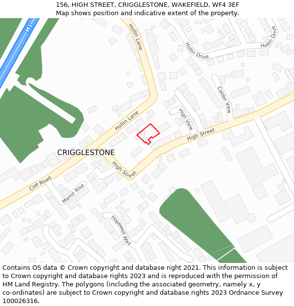 156, HIGH STREET, CRIGGLESTONE, WAKEFIELD, WF4 3EF: Location map and indicative extent of plot