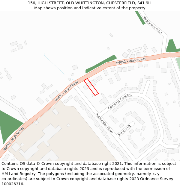 156, HIGH STREET, OLD WHITTINGTON, CHESTERFIELD, S41 9LL: Location map and indicative extent of plot