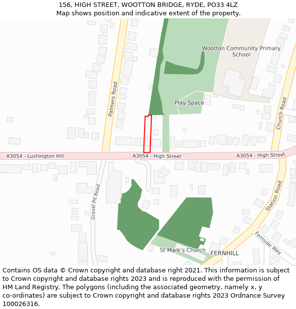 156, HIGH STREET, WOOTTON BRIDGE, RYDE, PO33 4LZ: Location map and indicative extent of plot