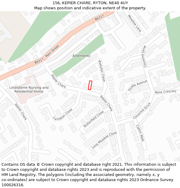 156, KEPIER CHARE, RYTON, NE40 4UY: Location map and indicative extent of plot