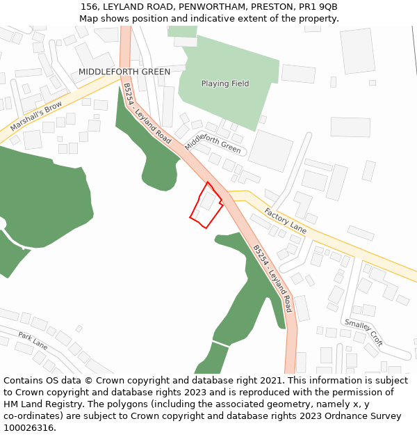 156, LEYLAND ROAD, PENWORTHAM, PRESTON, PR1 9QB: Location map and indicative extent of plot