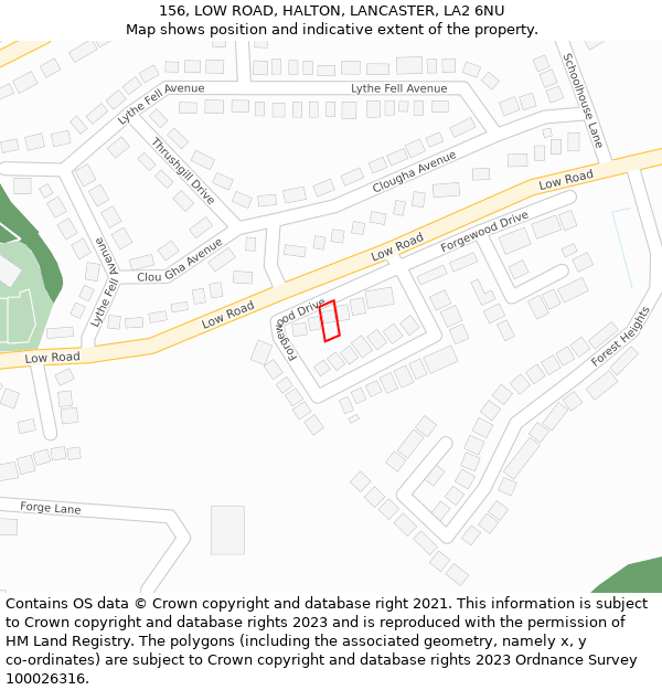 156, LOW ROAD, HALTON, LANCASTER, LA2 6NU: Location map and indicative extent of plot