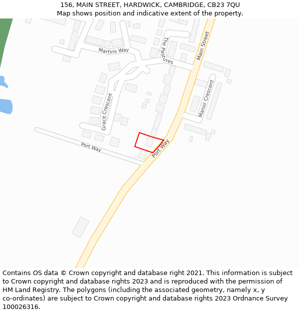 156, MAIN STREET, HARDWICK, CAMBRIDGE, CB23 7QU: Location map and indicative extent of plot