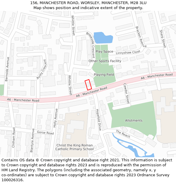 156, MANCHESTER ROAD, WORSLEY, MANCHESTER, M28 3LU: Location map and indicative extent of plot