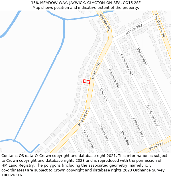 156, MEADOW WAY, JAYWICK, CLACTON-ON-SEA, CO15 2SF: Location map and indicative extent of plot