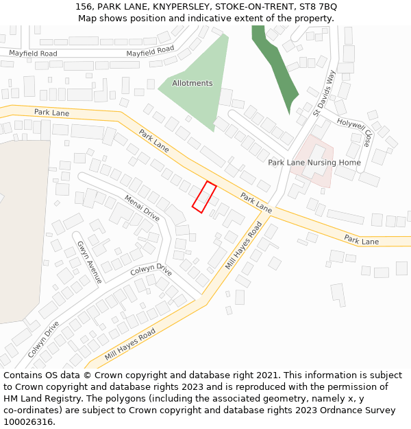 156, PARK LANE, KNYPERSLEY, STOKE-ON-TRENT, ST8 7BQ: Location map and indicative extent of plot