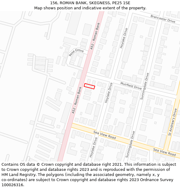 156, ROMAN BANK, SKEGNESS, PE25 1SE: Location map and indicative extent of plot