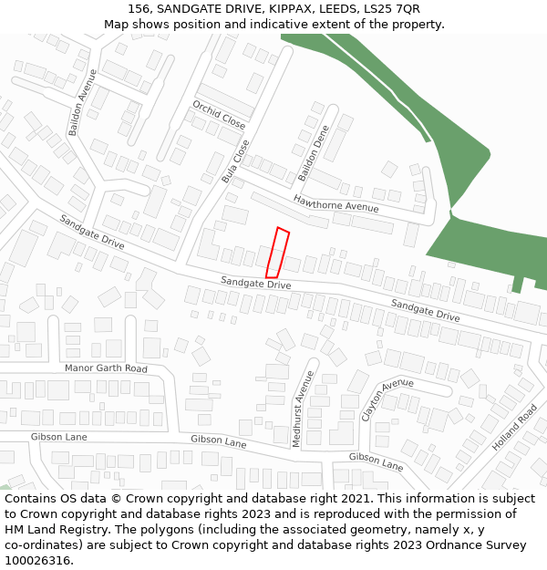 156, SANDGATE DRIVE, KIPPAX, LEEDS, LS25 7QR: Location map and indicative extent of plot