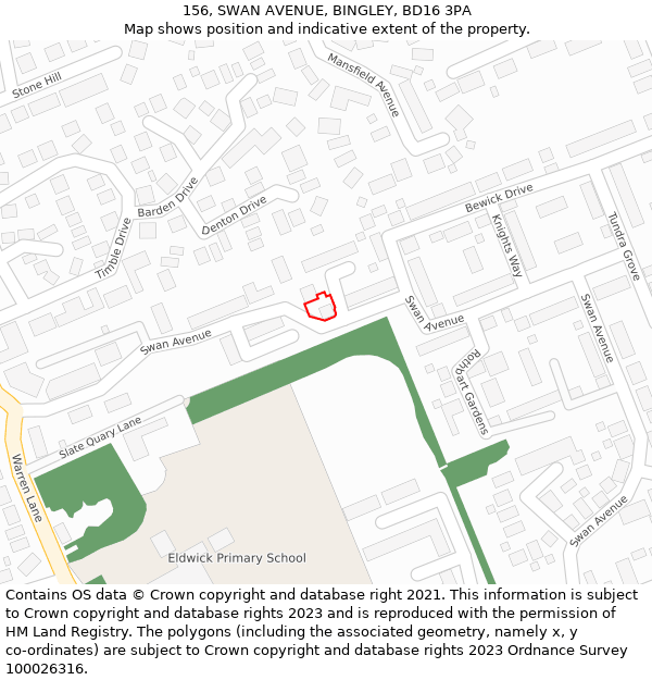 156, SWAN AVENUE, BINGLEY, BD16 3PA: Location map and indicative extent of plot