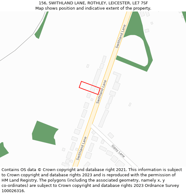 156, SWITHLAND LANE, ROTHLEY, LEICESTER, LE7 7SF: Location map and indicative extent of plot