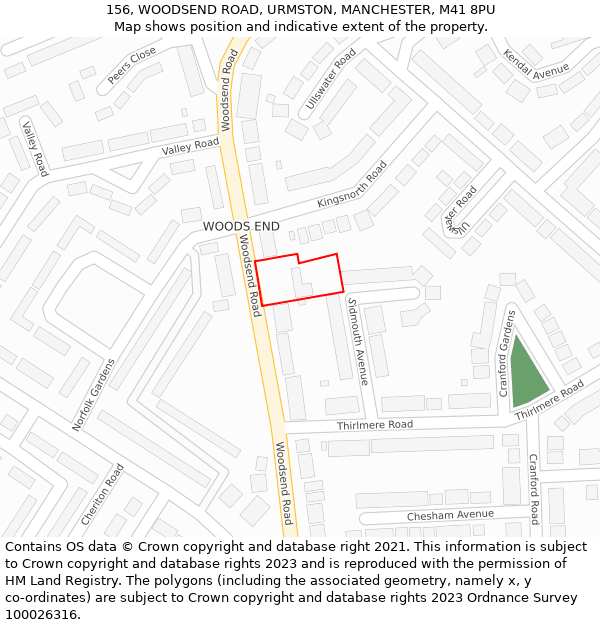 156, WOODSEND ROAD, URMSTON, MANCHESTER, M41 8PU: Location map and indicative extent of plot