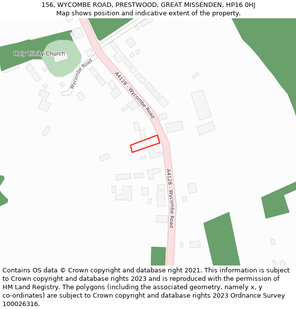 156, WYCOMBE ROAD, PRESTWOOD, GREAT MISSENDEN, HP16 0HJ: Location map and indicative extent of plot