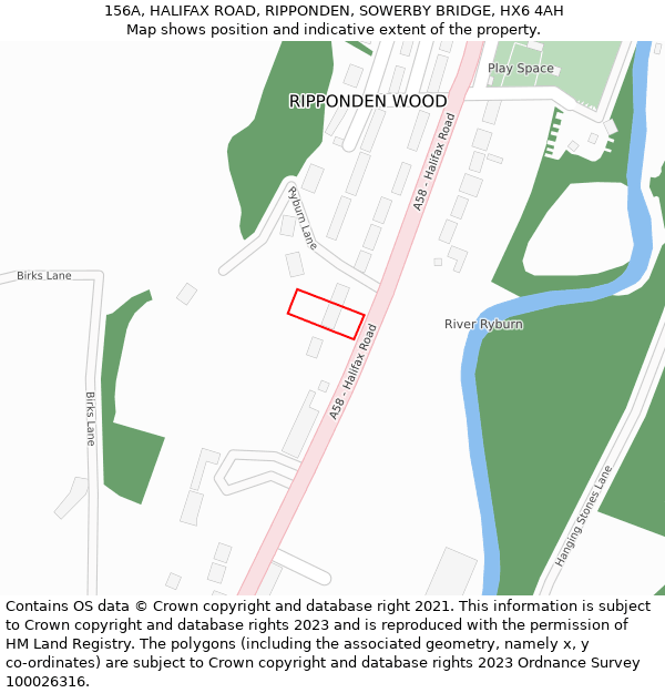 156A, HALIFAX ROAD, RIPPONDEN, SOWERBY BRIDGE, HX6 4AH: Location map and indicative extent of plot