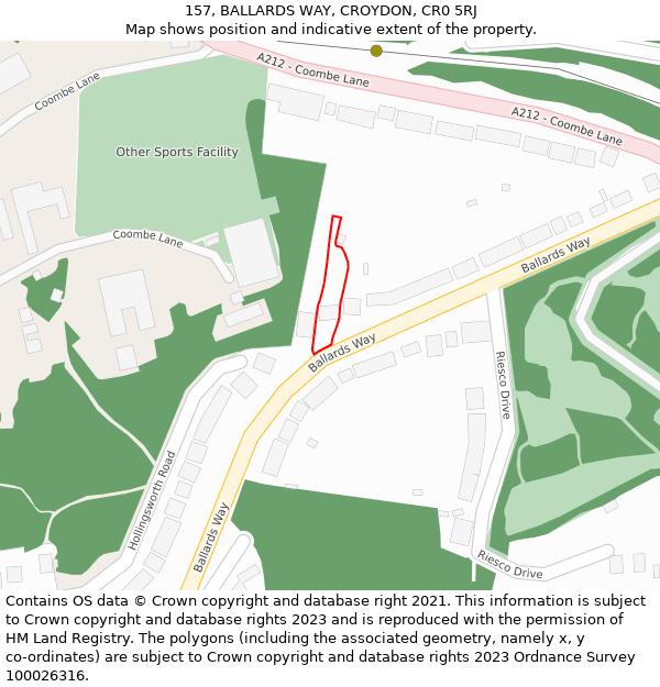 157, BALLARDS WAY, CROYDON, CR0 5RJ: Location map and indicative extent of plot