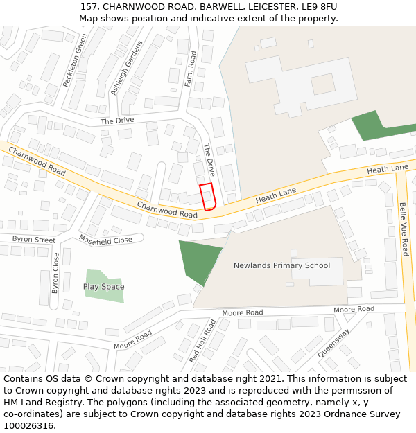 157, CHARNWOOD ROAD, BARWELL, LEICESTER, LE9 8FU: Location map and indicative extent of plot