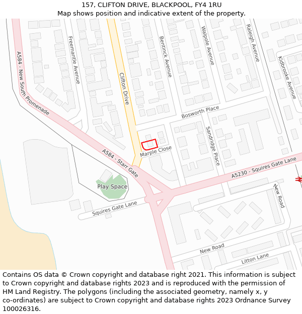 157, CLIFTON DRIVE, BLACKPOOL, FY4 1RU: Location map and indicative extent of plot