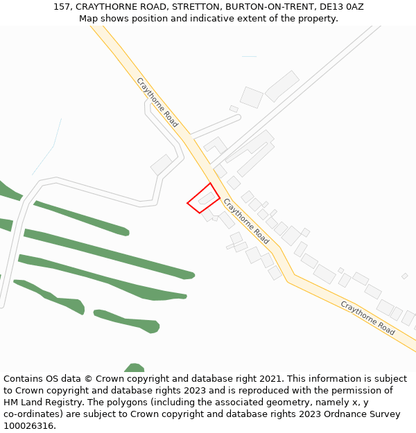 157, CRAYTHORNE ROAD, STRETTON, BURTON-ON-TRENT, DE13 0AZ: Location map and indicative extent of plot
