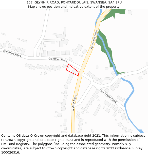 157, GLYNHIR ROAD, PONTARDDULAIS, SWANSEA, SA4 8PU: Location map and indicative extent of plot