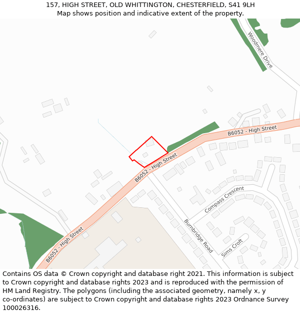 157, HIGH STREET, OLD WHITTINGTON, CHESTERFIELD, S41 9LH: Location map and indicative extent of plot