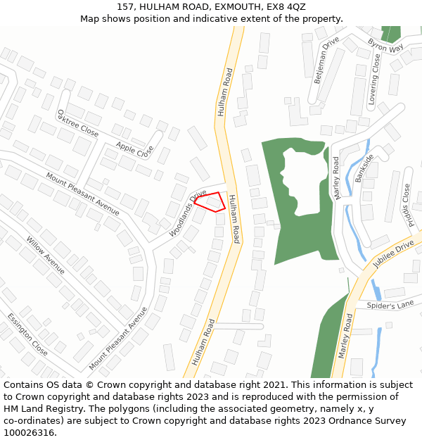 157, HULHAM ROAD, EXMOUTH, EX8 4QZ: Location map and indicative extent of plot