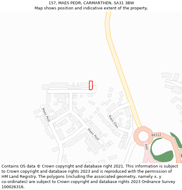 157, MAES PEDR, CARMARTHEN, SA31 3BW: Location map and indicative extent of plot