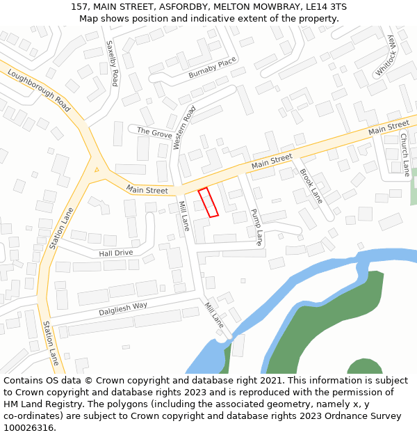 157, MAIN STREET, ASFORDBY, MELTON MOWBRAY, LE14 3TS: Location map and indicative extent of plot