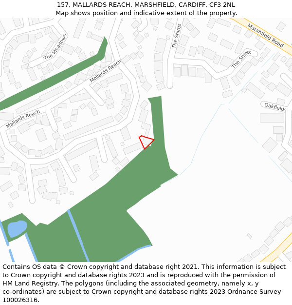 157, MALLARDS REACH, MARSHFIELD, CARDIFF, CF3 2NL: Location map and indicative extent of plot