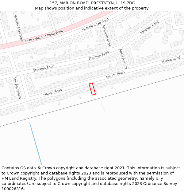 157, MARION ROAD, PRESTATYN, LL19 7DG: Location map and indicative extent of plot