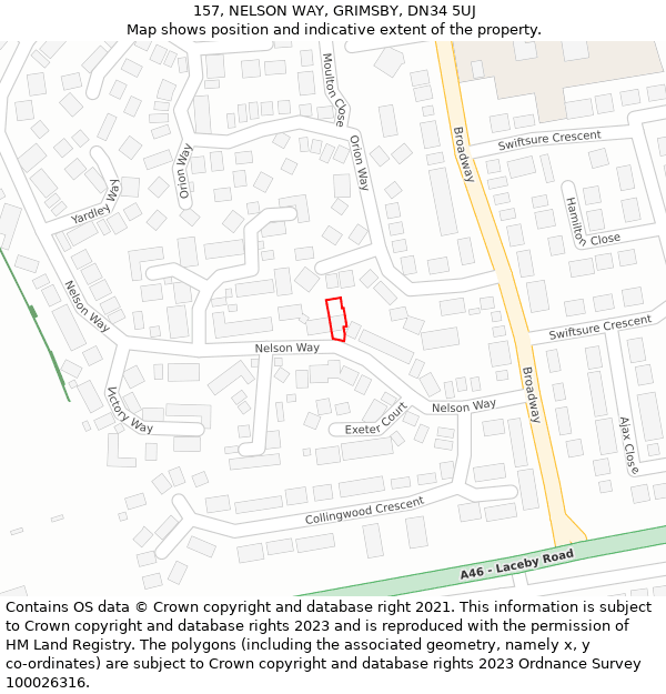 157, NELSON WAY, GRIMSBY, DN34 5UJ: Location map and indicative extent of plot