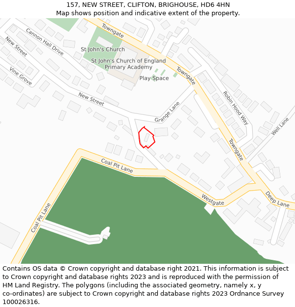 157, NEW STREET, CLIFTON, BRIGHOUSE, HD6 4HN: Location map and indicative extent of plot