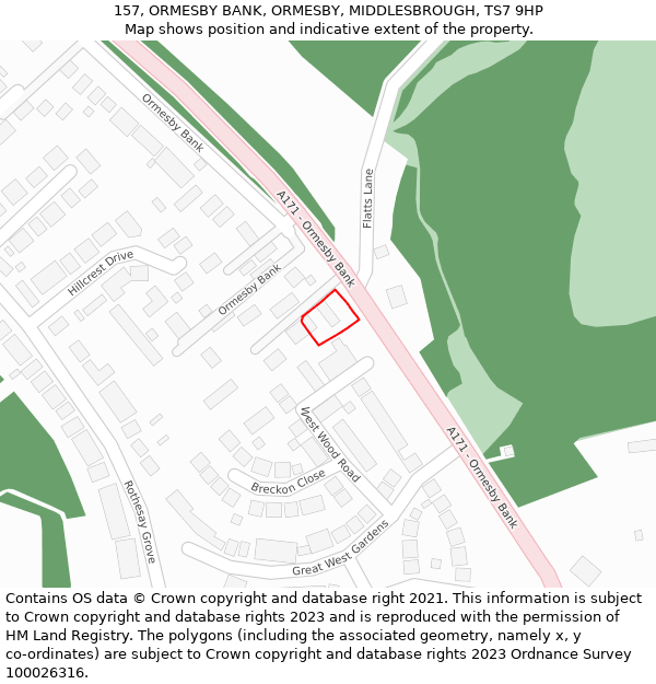 157, ORMESBY BANK, ORMESBY, MIDDLESBROUGH, TS7 9HP: Location map and indicative extent of plot