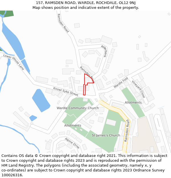 157, RAMSDEN ROAD, WARDLE, ROCHDALE, OL12 9NJ: Location map and indicative extent of plot
