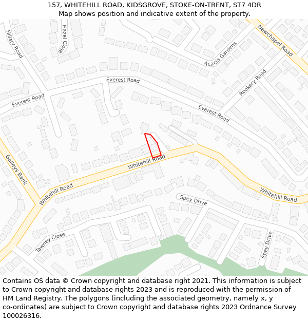 157, WHITEHILL ROAD, KIDSGROVE, STOKE-ON-TRENT, ST7 4DR: Location map and indicative extent of plot