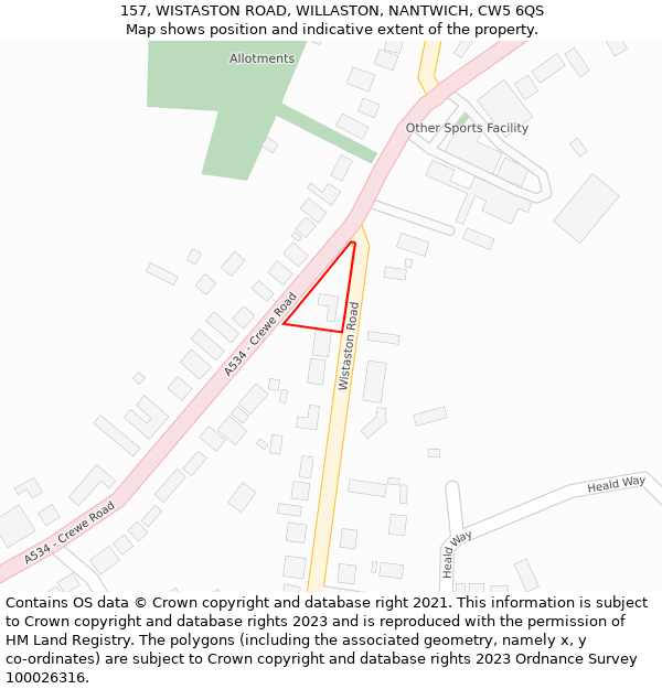 157, WISTASTON ROAD, WILLASTON, NANTWICH, CW5 6QS: Location map and indicative extent of plot