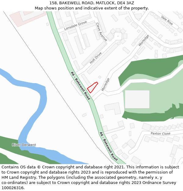 158, BAKEWELL ROAD, MATLOCK, DE4 3AZ: Location map and indicative extent of plot