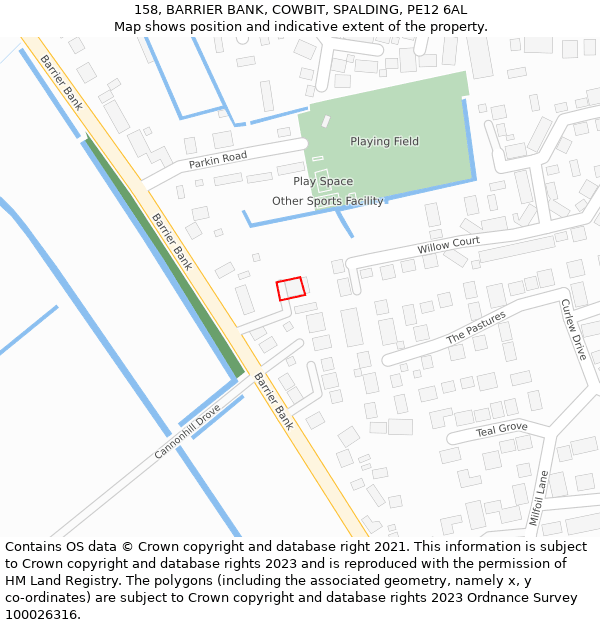 158, BARRIER BANK, COWBIT, SPALDING, PE12 6AL: Location map and indicative extent of plot