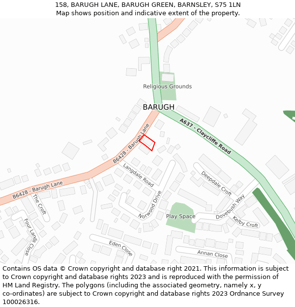 158, BARUGH LANE, BARUGH GREEN, BARNSLEY, S75 1LN: Location map and indicative extent of plot