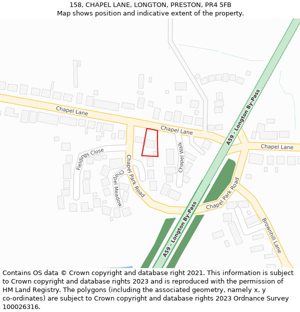 158, CHAPEL LANE, LONGTON, PRESTON, PR4 5FB: Location map and indicative extent of plot