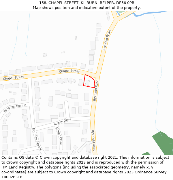 158, CHAPEL STREET, KILBURN, BELPER, DE56 0PB: Location map and indicative extent of plot