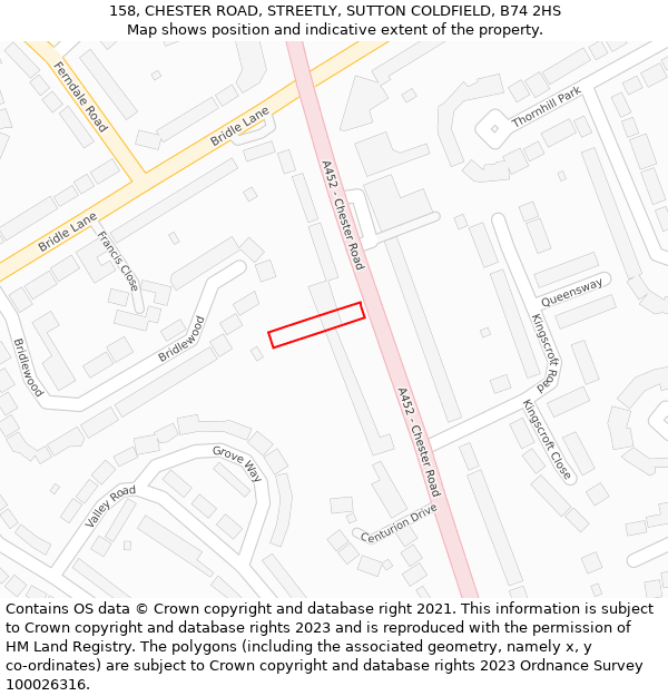 158, CHESTER ROAD, STREETLY, SUTTON COLDFIELD, B74 2HS: Location map and indicative extent of plot