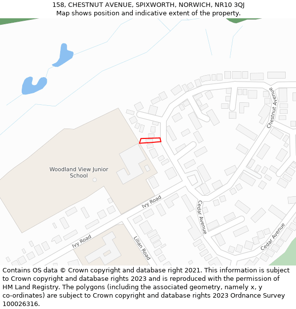 158, CHESTNUT AVENUE, SPIXWORTH, NORWICH, NR10 3QJ: Location map and indicative extent of plot