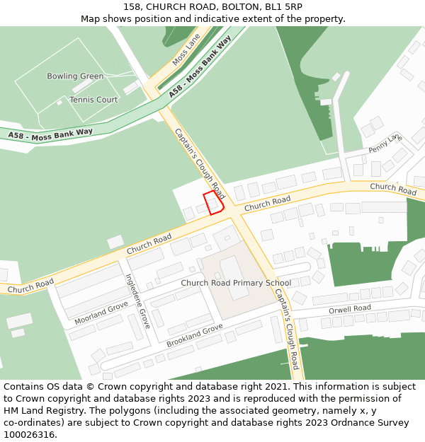 158, CHURCH ROAD, BOLTON, BL1 5RP: Location map and indicative extent of plot
