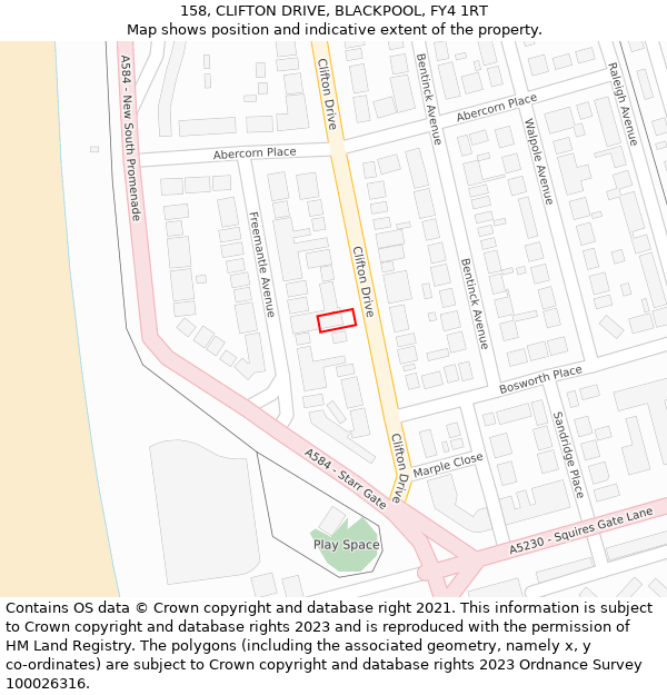 158, CLIFTON DRIVE, BLACKPOOL, FY4 1RT: Location map and indicative extent of plot
