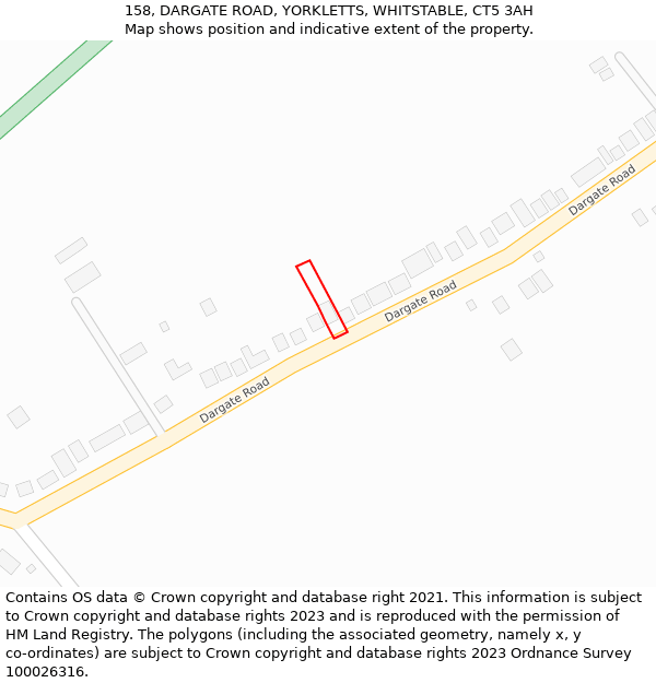 158, DARGATE ROAD, YORKLETTS, WHITSTABLE, CT5 3AH: Location map and indicative extent of plot