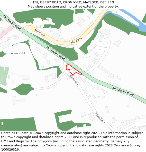 158, DERBY ROAD, CROMFORD, MATLOCK, DE4 3RN: Location map and indicative extent of plot