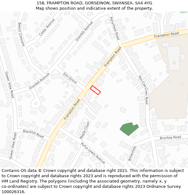 158, FRAMPTON ROAD, GORSEINON, SWANSEA, SA4 4YG: Location map and indicative extent of plot