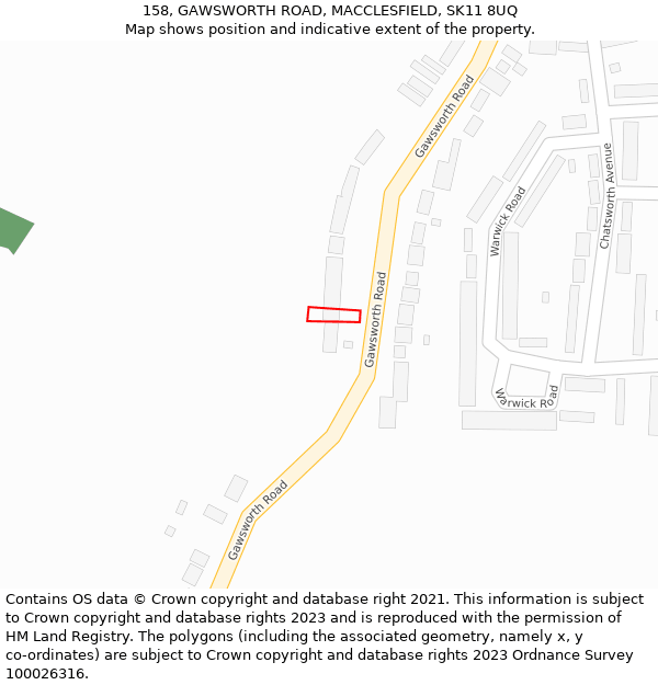 158, GAWSWORTH ROAD, MACCLESFIELD, SK11 8UQ: Location map and indicative extent of plot