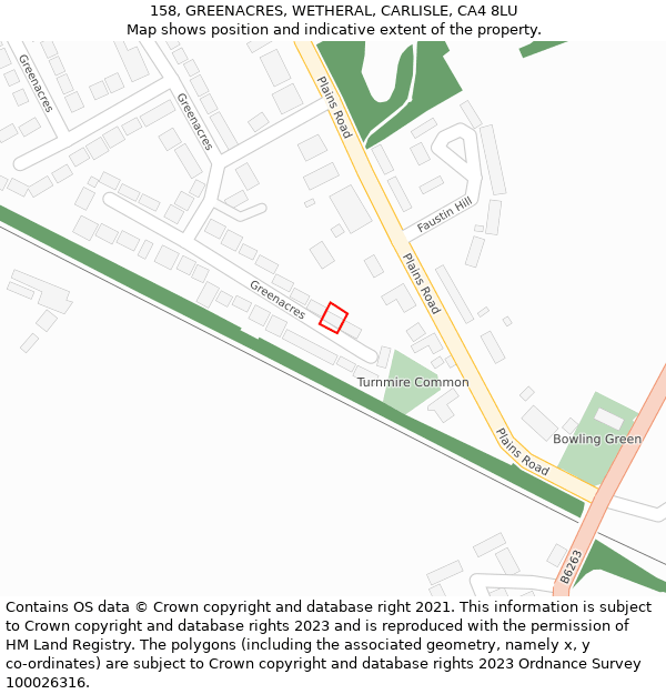 158, GREENACRES, WETHERAL, CARLISLE, CA4 8LU: Location map and indicative extent of plot